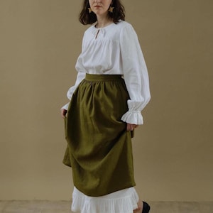 Long linen skirt with pockets - Victorian gathered skirt for women - Renaissance pleated midi skirt