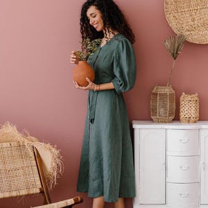 Puff sleeve prairie dress - cottagecore dress - Victorian dress - LIANA Linen Dress
