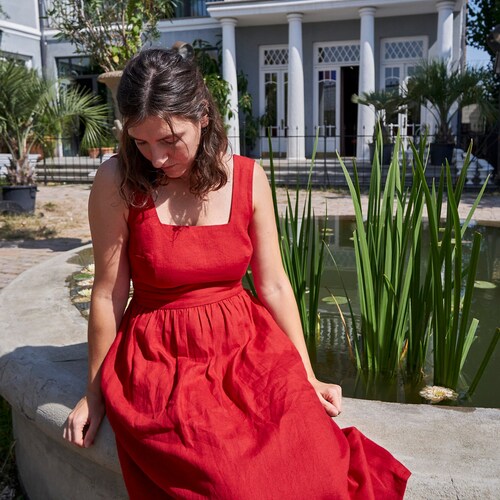 red dress with apron Chic Ease Red Sleeveless Mini Dress