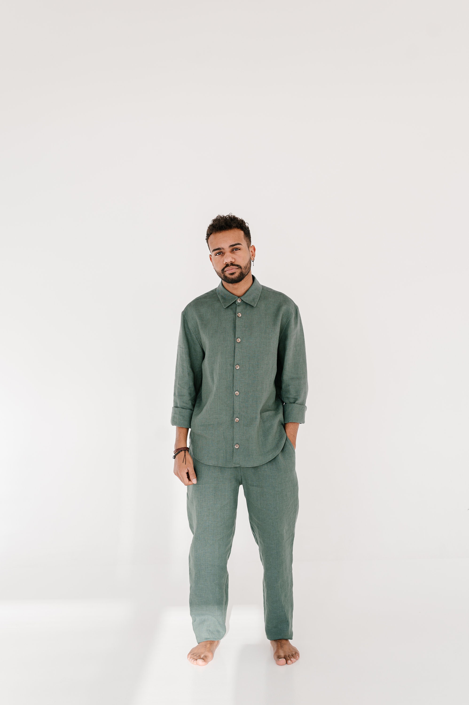 Gifts for Men Kleding Herenkleding Pyjamas & Badjassen Sets Pure Linen Breathable Pyjama Pants and Shirt Men's Linen Pajama PAPAVER Natural Linen Pyjama for Men 