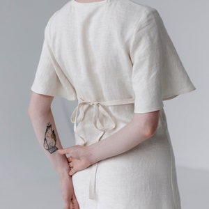 Empire waist summer Linen Dress with bell sleeves White midi dress Romantic dress image 5