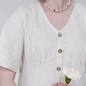Empire waist summer Linen Dress with bell sleeves White midi dress Romantic dress image 7