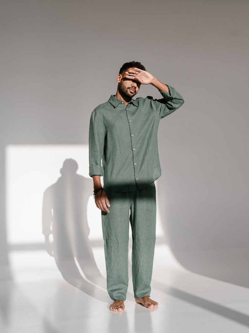 Mens Linen Pajamas Linen Pants and Linen Shirt for Men 2nd Etsy