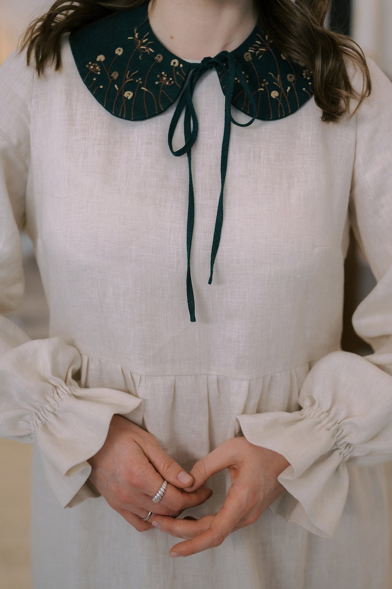 Detachable Peter Pan collar with hand embroidery, removable bib linen collar for women image 5