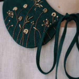 Detachable Peter Pan collar with hand embroidery, removable bib linen collar for women image 2
