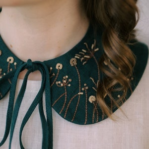 Detachable Peter Pan collar with hand embroidery, removable bib linen collar for women image 6