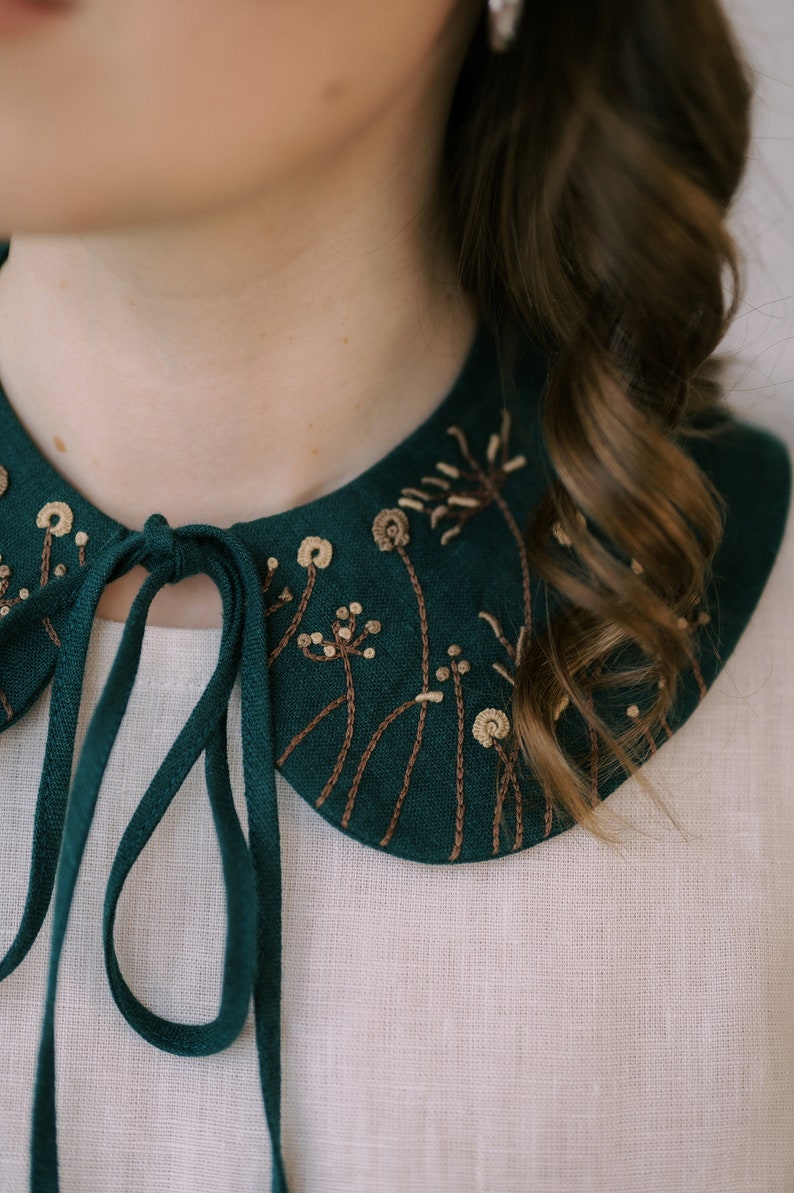 Detachable Peter Pan collar with hand embroidery, removable bib linen collar for women image 6