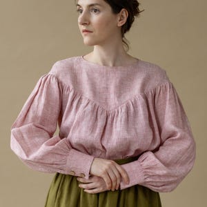 Victorian linen blouse with puff sleeves - loose fit renaissance chemise - Striped peasant blouse - cottagecore clothing