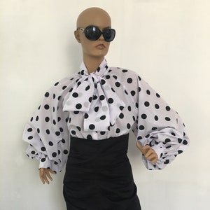 Black and white polka dot blouse plus size hotsell