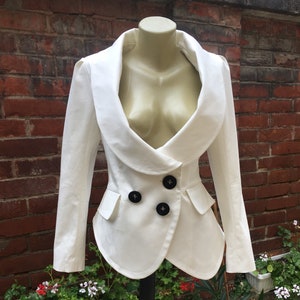 Steampunk Gothic Punk Grunge, Cotton jacket, Woman blazer, Fitted jacket, White Blazer , Summer Jacket , Asymmetrical jacket blazer