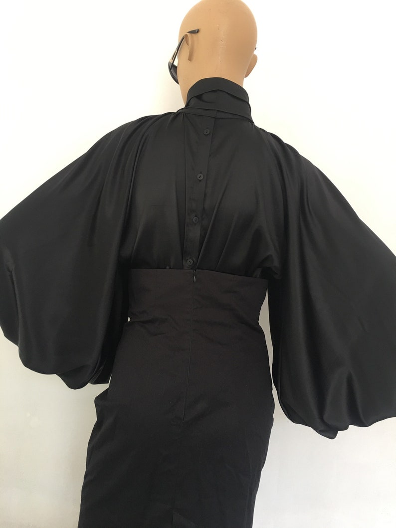 Black Silk Blouse Puff Sleeves Blouse silk Satin Shirt Bow | Etsy