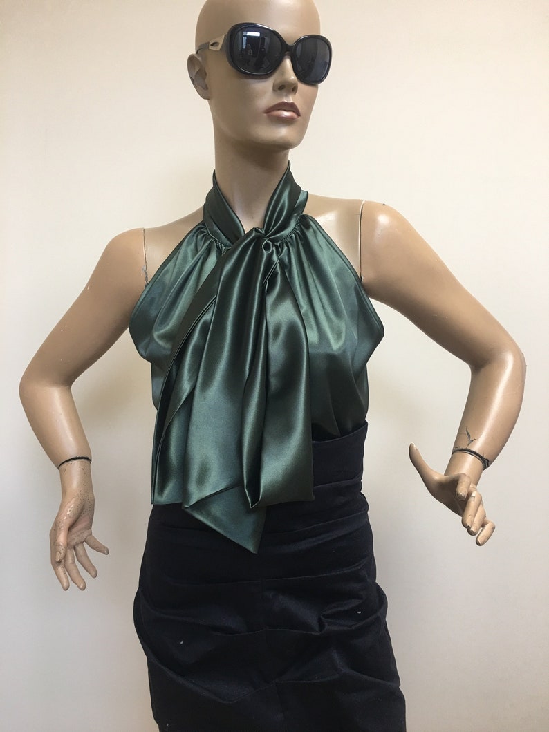 Bow Silk Blouse Green