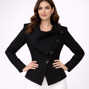 Black Asymmetrical Blazer Women – Structured Designer Jacket – Modern Fitted Blazer – Elegant Formal Jacket – Architectural Tailored Blazer