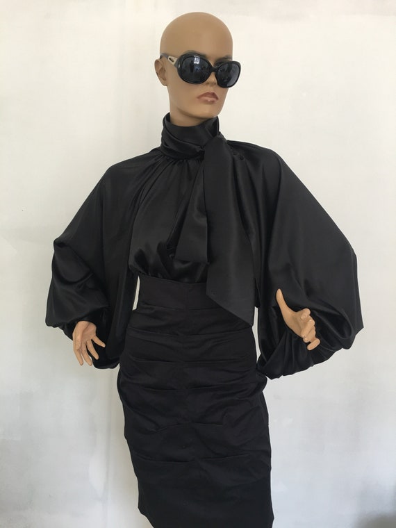 black satin blouse with bow