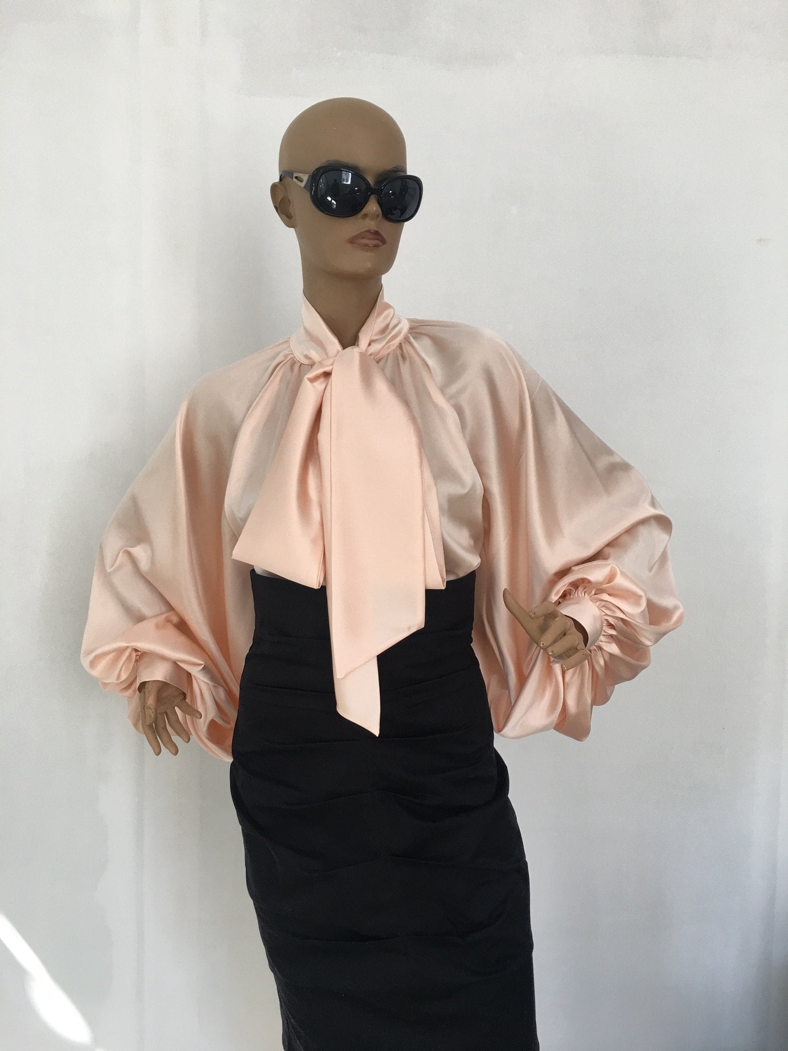 Rose gold silk blouse Puff sleeves blouse Silk Satin Shirt | Etsy