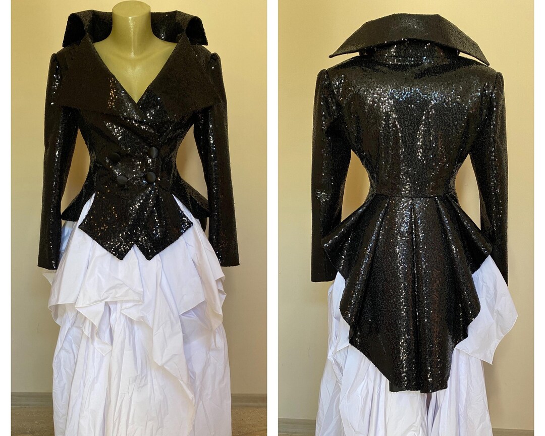 Frac de lentejuelas negras, frac de esmoquin con lentejuelas para mujer ...