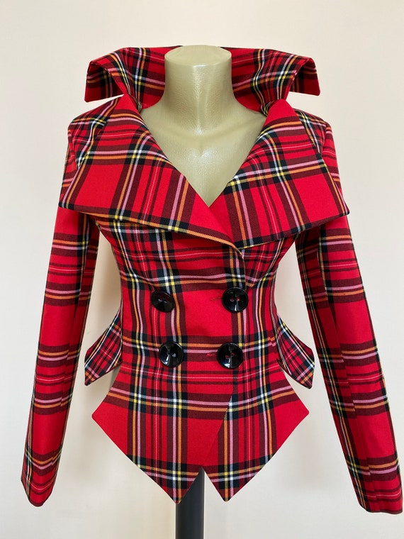 red tartan plaid blazer