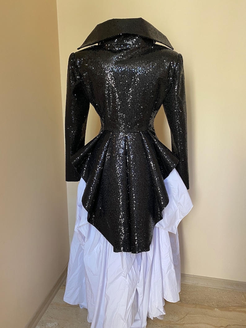 Frac de lentejuelas negras, frac de esmoquin con lentejuelas para mujer ...
