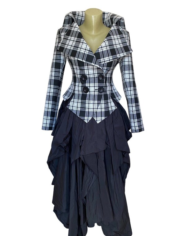 Black and white tartan skirt and jacket online