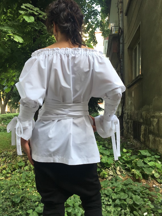 Renaissance Blouse Pirate Shirt White Cotton Blouses Steampunk