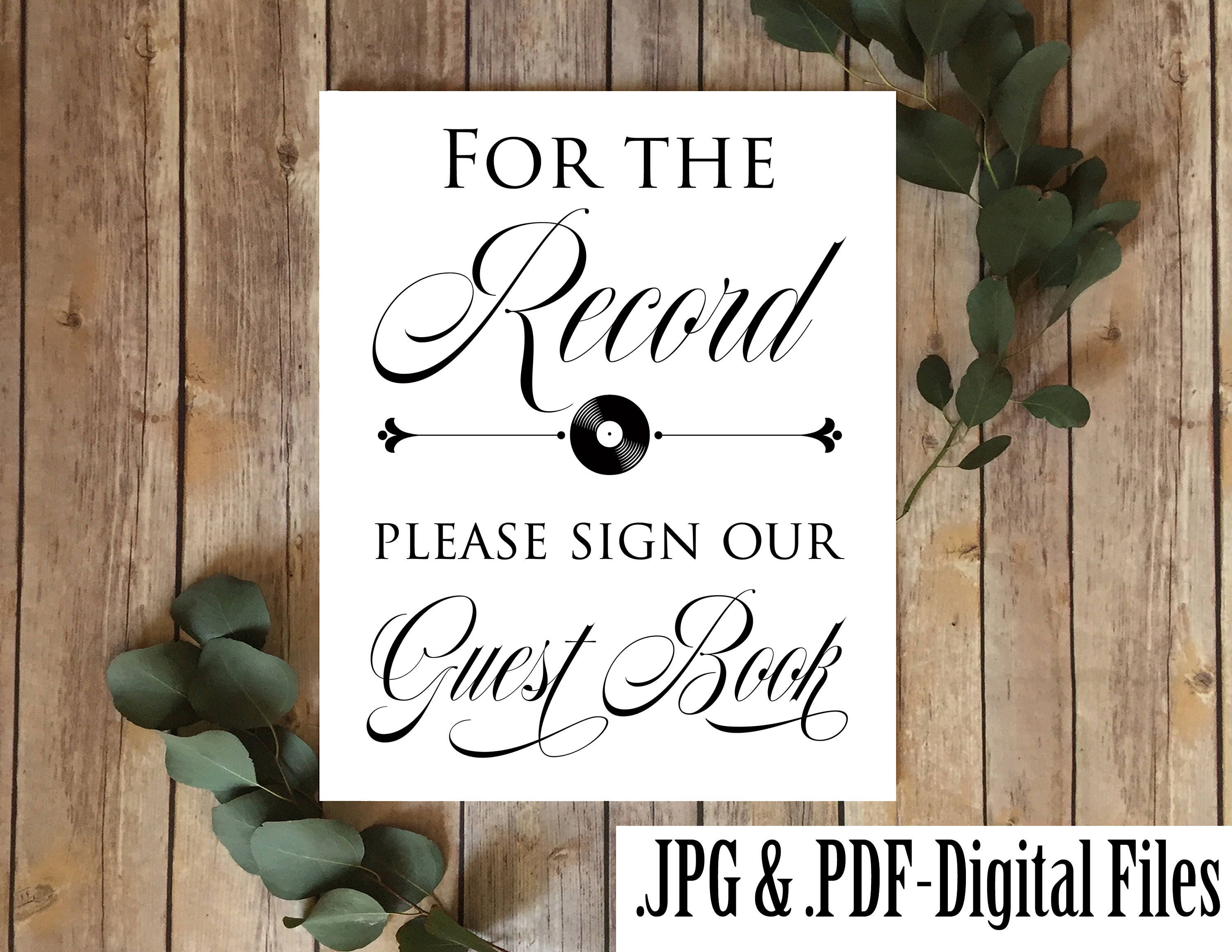 For The Record Guest Book Wedding Ceremony Sign Creative Etsy