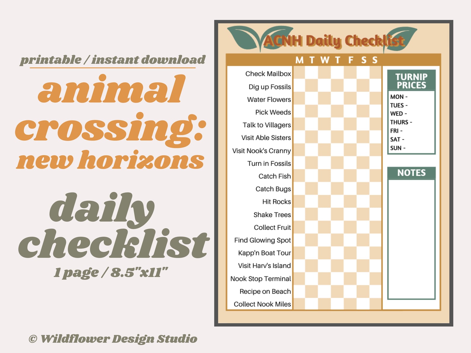 ACNH Daily Checklist Animal Crossing New Horizons Printable Etsy