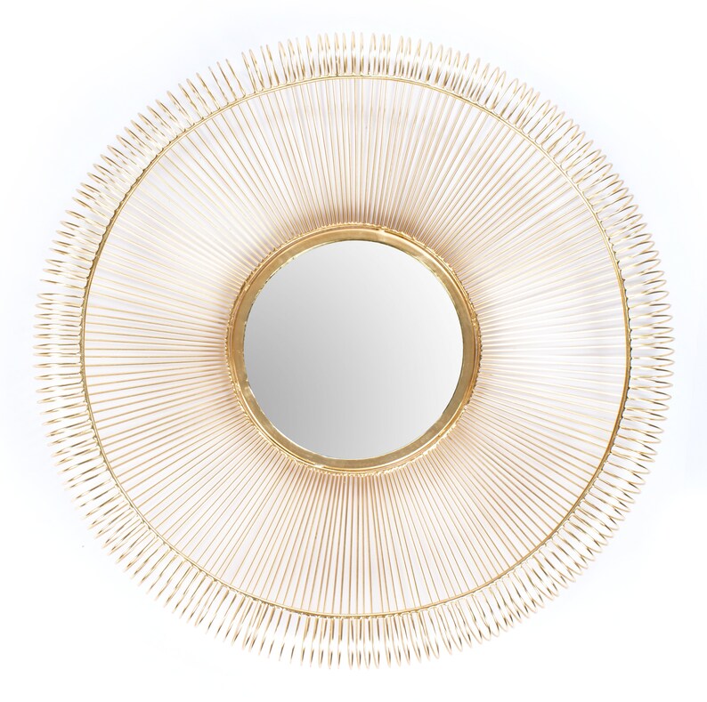Wall Mirror Décor Decorative Gold Finish Metal Wire Frame Large 30 Inch Round For Hallway Bedroom Bathroom Living Room Red Fig Home
