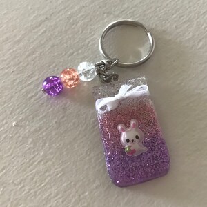 Weißer Hase Glitter Glas Schlüsselanhänger