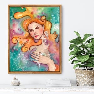 Aimee - mushroom woman, natural woman, bohemian art, mushroom print, wild plant art