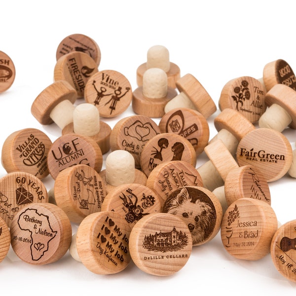 Wooden Wine Bottle Stopper, Wedding Favor, Party Favor, Giveaways, Winestopper, Personalized Wine Stopper, Save the Date-Min order 25