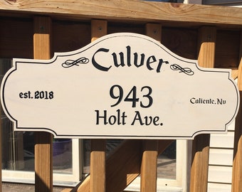 Family Name and House Number Engraved Plaque, Personalized Outdoor Sign, House Number Sign, Custom Address Plaque, Hand Painted Address Sign