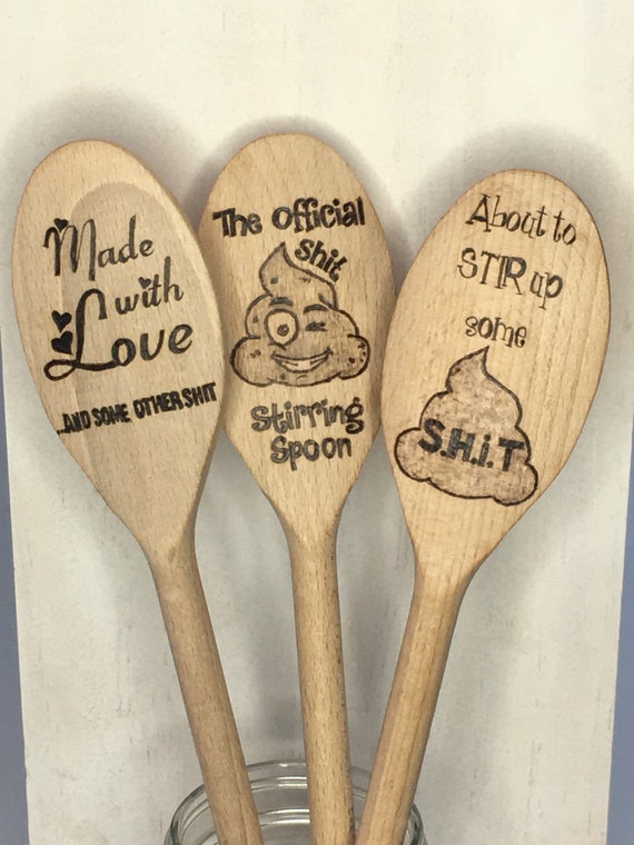 Novelty Spoon Set, Wood Burned Spoons, Funny Sayings Spoon Set, Stir the Pot  Spoon, Made With Love Spoon, About to Stir up Some 