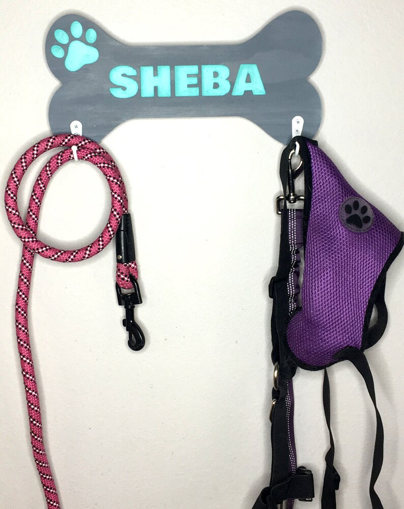Personalized Dog Leash and Collar Hooks Dog Name Sign Leash Etsy