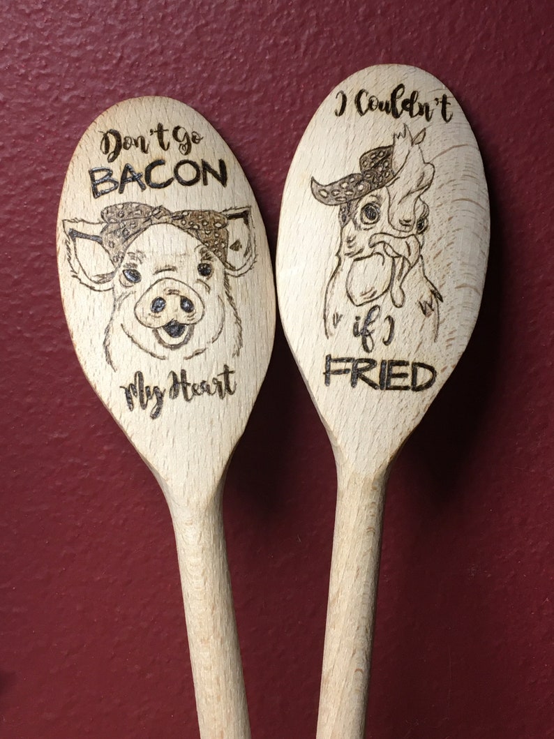 Wood Burned Cooking Spoons Funny Sayings Don't Go Bacon | Etsy