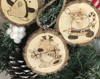 Wood Burned Christmas Ornament Set