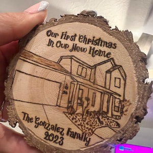 House Ornament, Personalized Home Ornament, House Warming gift, Christmas Ornament, Wood Ornament, Wood Burned Ornament image 1