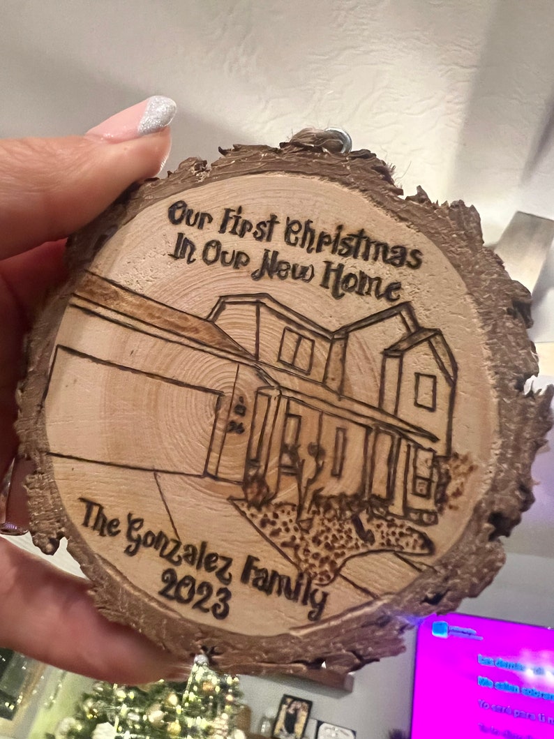 House Ornament, Personalized Home Ornament, House Warming gift, Christmas Ornament, Wood Ornament, Wood Burned Ornament image 1