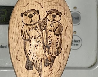 Otter Wood Burned Spoon, Otters Couple, Personalized Wood Burned Spoon, Custom Pyrography, Kitchen Utensils,