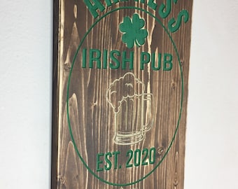 Personalized Irish Pub Sign, Custom Bar Sign, Luck of the Irish Bar Sign, Engraved Family Name Bar Sign