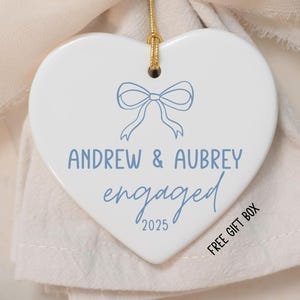 Engaged Ornament, Custom First Christmas Engaged, Personalized Couple Heart Ornament Keepsake , New Engagement Gift, HE3