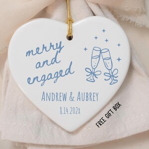 Engaged Ornament, Custom First Christmas Engaged, Personalized Couple Keepsake Heart Ornament, New Engagement Gift, HE5