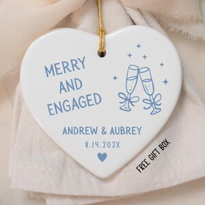 Engaged Ornament, Custom First Christmas Engaged, Personalized Couple Keepsake Heart Ornament, New Engagement Gift, HE6