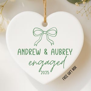 Engaged Ornament, Custom First Christmas Engaged, Personalized Couple Keepsake Heart Ornament, New Engagement Gift, HE3