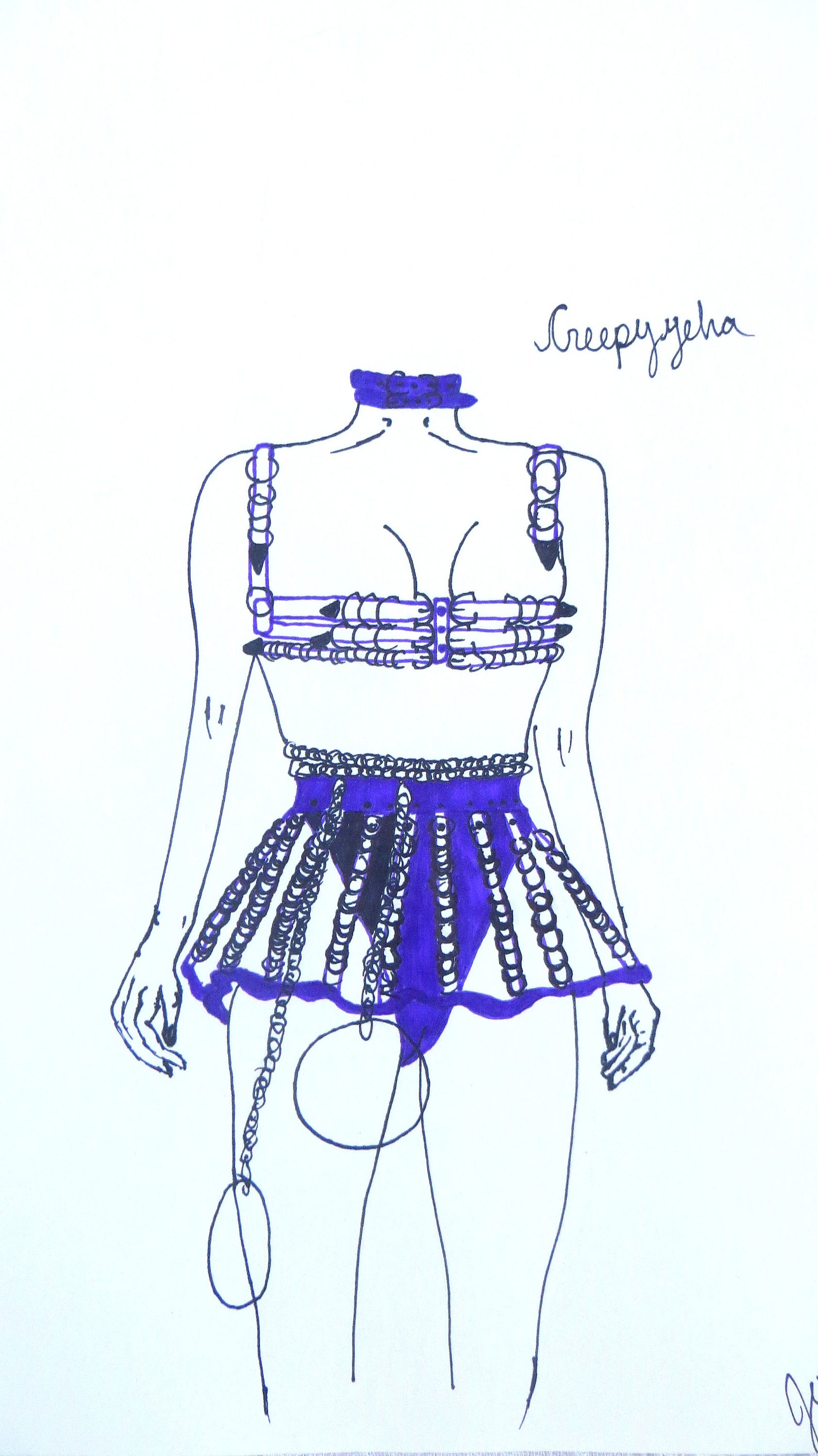 Bondage Lingerie Art Female Figure Kinky Art Original Pen Etsy
