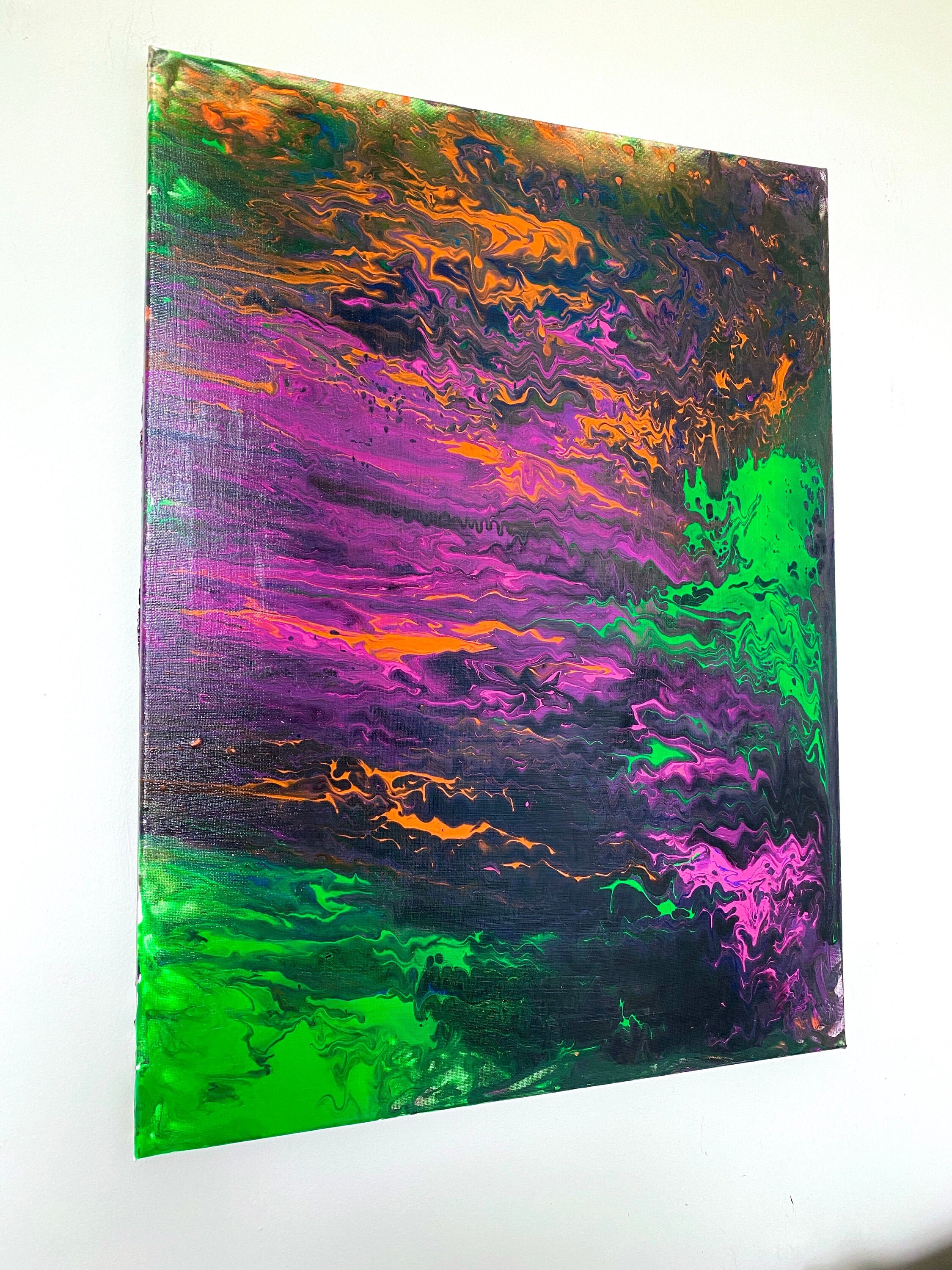 Black and Neon Acrylic Pour Painting on Canvas Poured Paint Etsy
