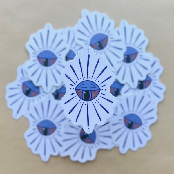 Blood Shot Eye Die Cut Sticker, Blue, Weatherproof Sticker, Water Bottle Sticker, Laptop Sticker, High Eyes, 420, Weed, Allergies