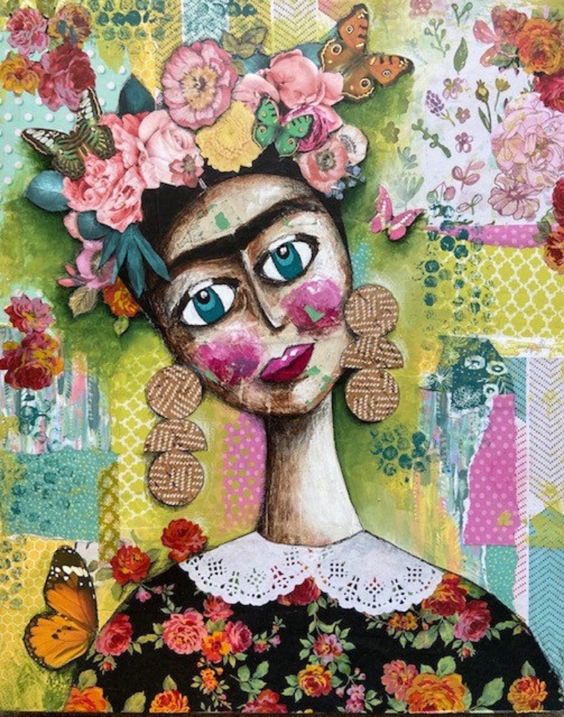 Eclectic Frida Kahlo Art. A Beautiful Mixed Media Collage Art Etsy