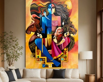 Ardhnarishwara Shiva Parivaar Painting: Hindu God Acrylic Art (30x40 inch)