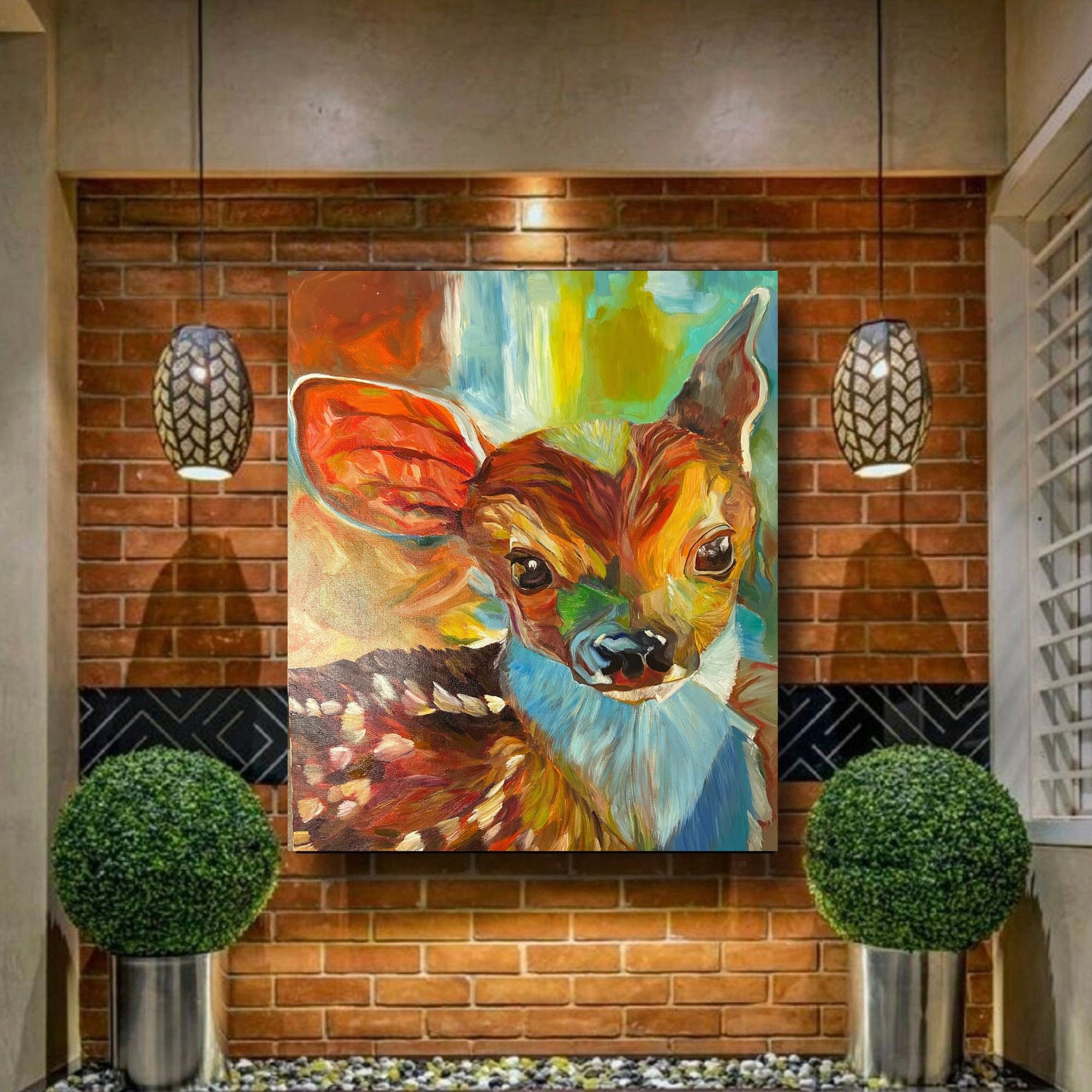 抽象的な鹿の油絵：オリジナルの手描きの野生動物アート - Etsy 日本, image size:2000x2000