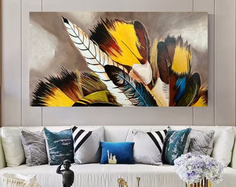 Abstract Feather Wall Art acrylic painting,Modern decor,Feather painting, wall hanging